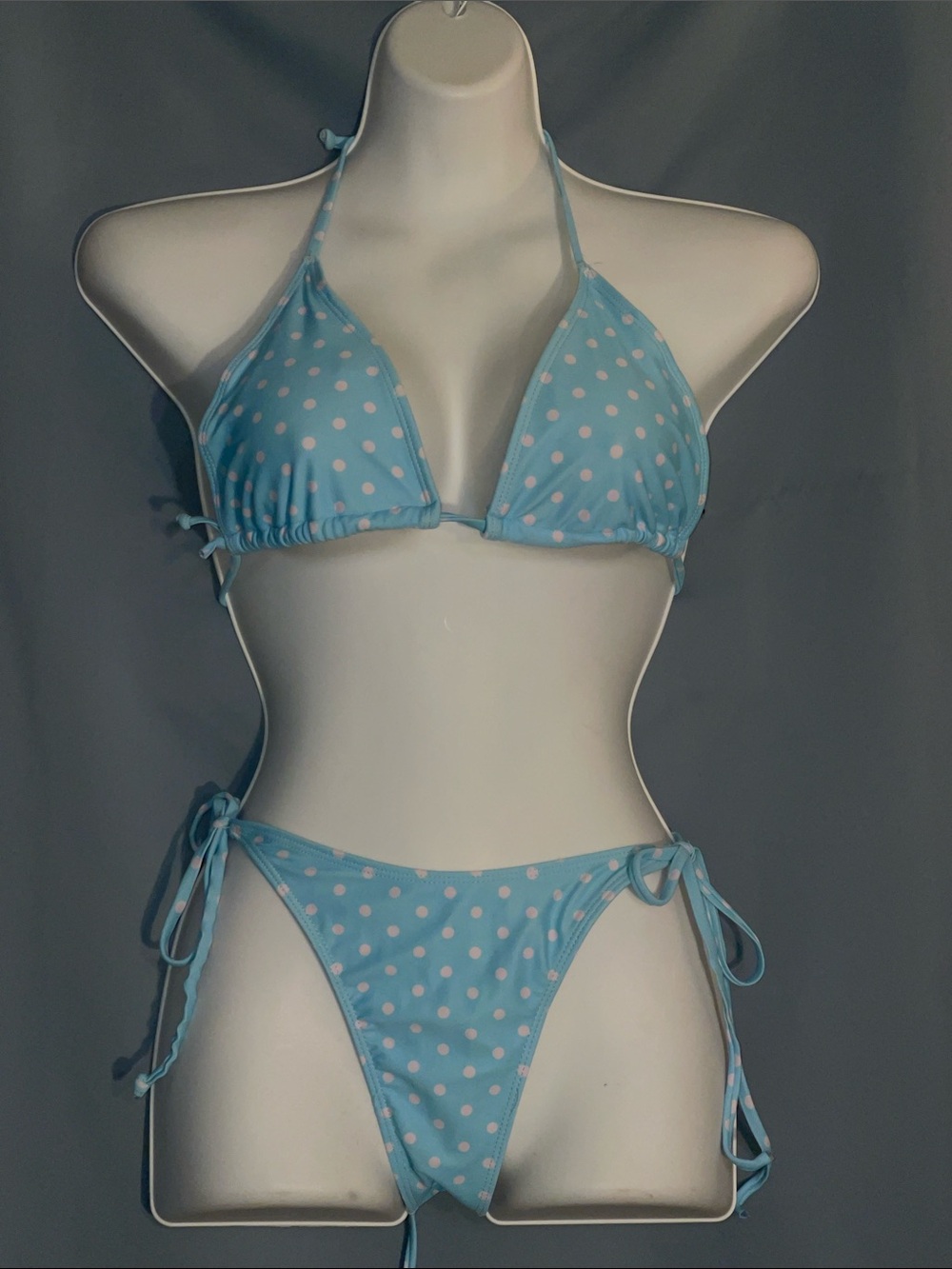 Zaful Light Blue and White Polka Dot Triangle Bikini